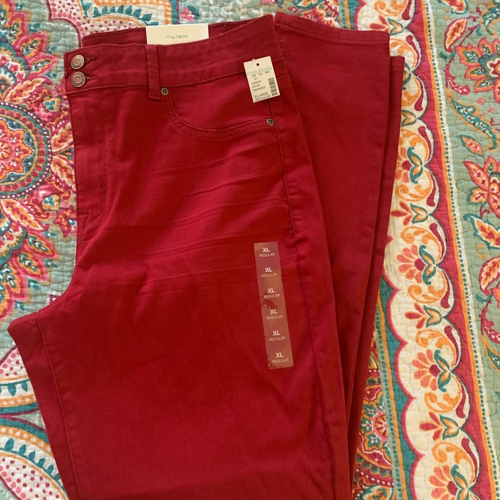Maurices Skinny High Rise Jeggings Jeans Red NWT